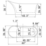 63.6 in. Acrylic Reversible Drain Oval Slipper Flatbottom Freestanding Bathtub in Black and White - Super Arbor