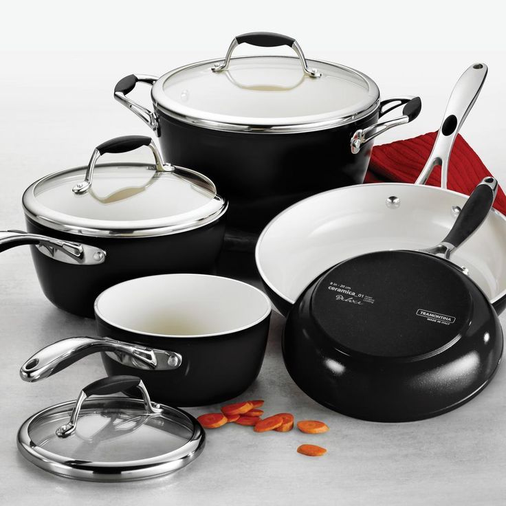 Gourmet Ceramica Deluxe 10-Piece Metallic Black Cookware Set with Lids