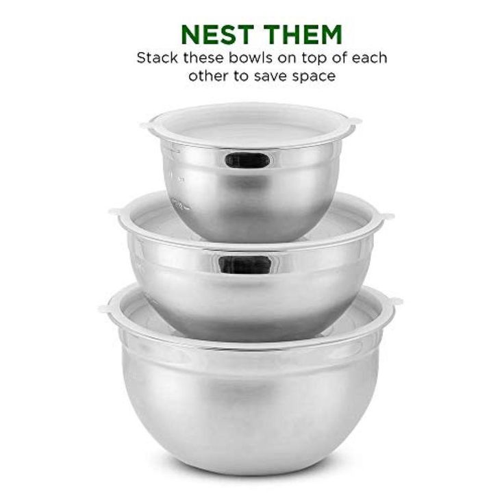 3-Piece Mixing Bowls with Lids Stainless Steel Kitchen Storage Bakeware Set