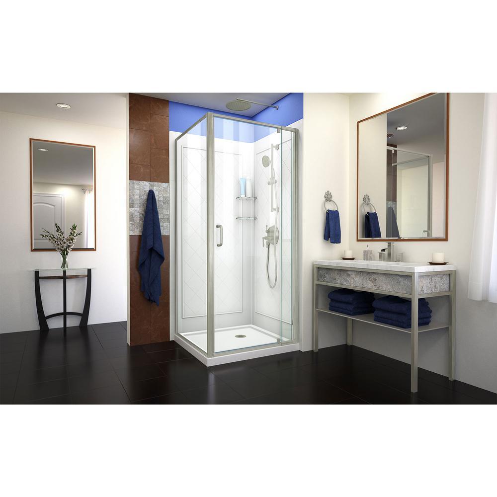 Flex 32 in. x 32 in. x 74.75 in. Corner Framed Pivot Shower Enclosure in Brushed Nickel with White Acrylic Base - Super Arbor