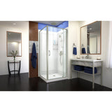 Flex 32 in. x 32 in. x 76.75 in. Framed Corner Pivot Shower Kit in Brushed Nickel with Shower Base in White - Super Arbor