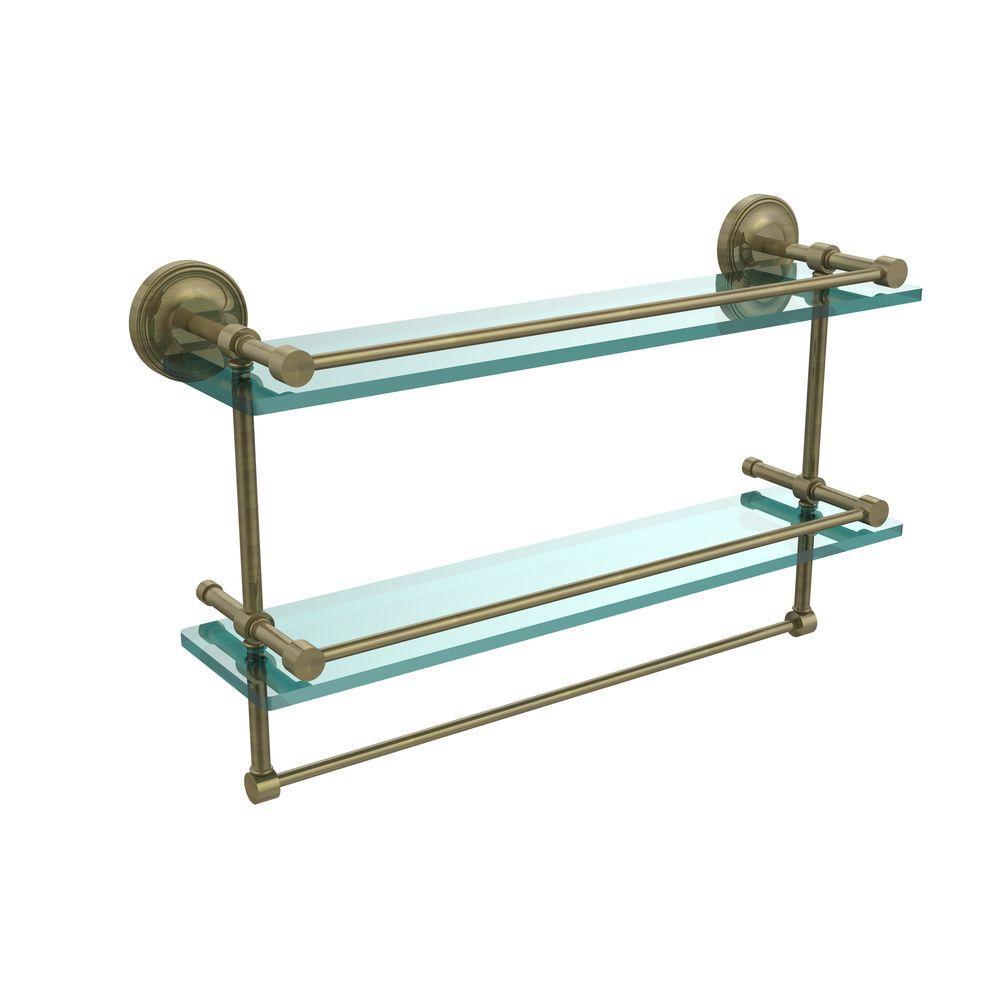 22 in. L  x 12 in. H  x 5 in. W 2-Tier Clear Glass Bathroom Shelf with Towel Bar in Polished Chrome - Super Arbor
