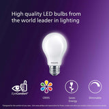 Philips 60W Equivalent A19 LED Bulb, Dimmable, High CRI 90+, Soft White 2700K, 800 Lumens, Medium Base (E26), 4-Pack