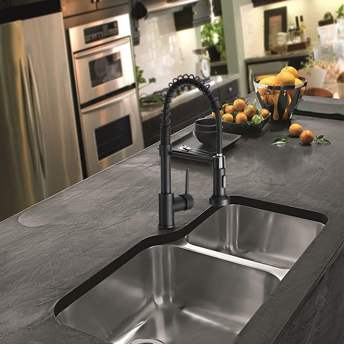 OWOFAN Black Kitchen Faucet with Pull Down Sprayer - Stainless Steel, Single Handle, Dual Function
