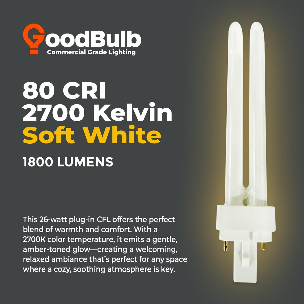 Philips 26‑Watt Equivalent CFLNI G24d‑3 2‑Pin Plug‑In Light Bulb, Soft White 2700K