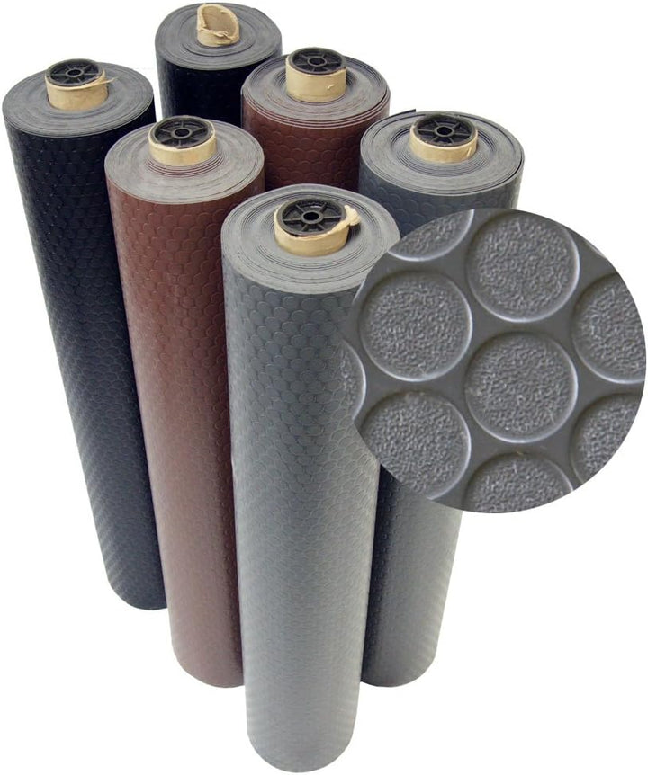 Rubber-Cal "Coin-Grip" Anti-Slip Rubber Mat, 2mm x 4ft x 4ft Rolled Rubber, Black