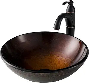 KRAUS Illusion Glass Vessel Sink in Brown with Riviera Faucet in Oil Rubbed Bronze