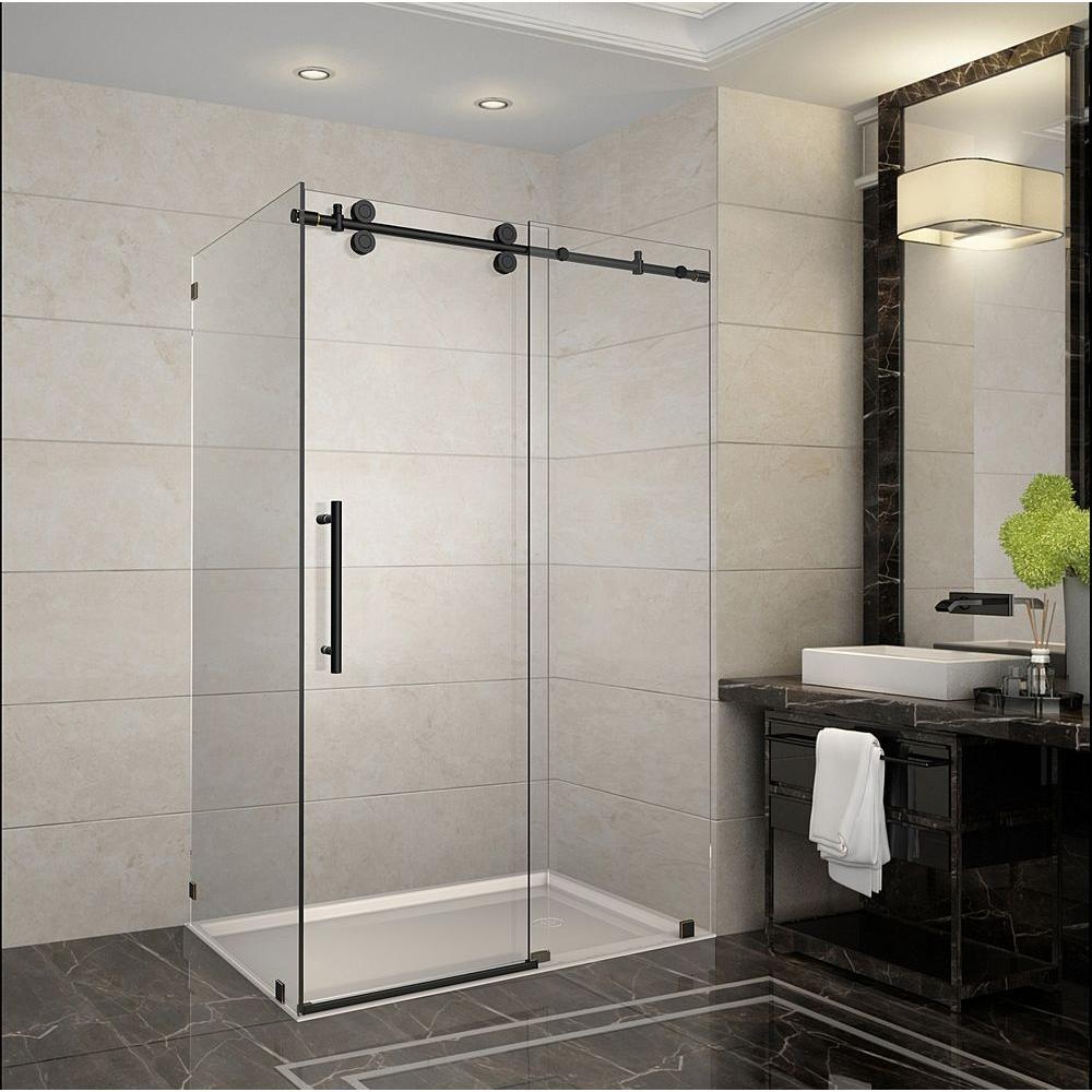 Langham 44 in. - 48 in. x 33.8125 in. x 75 in. Frameless Corner Sliding Shower Door in Matte Black - Super Arbor