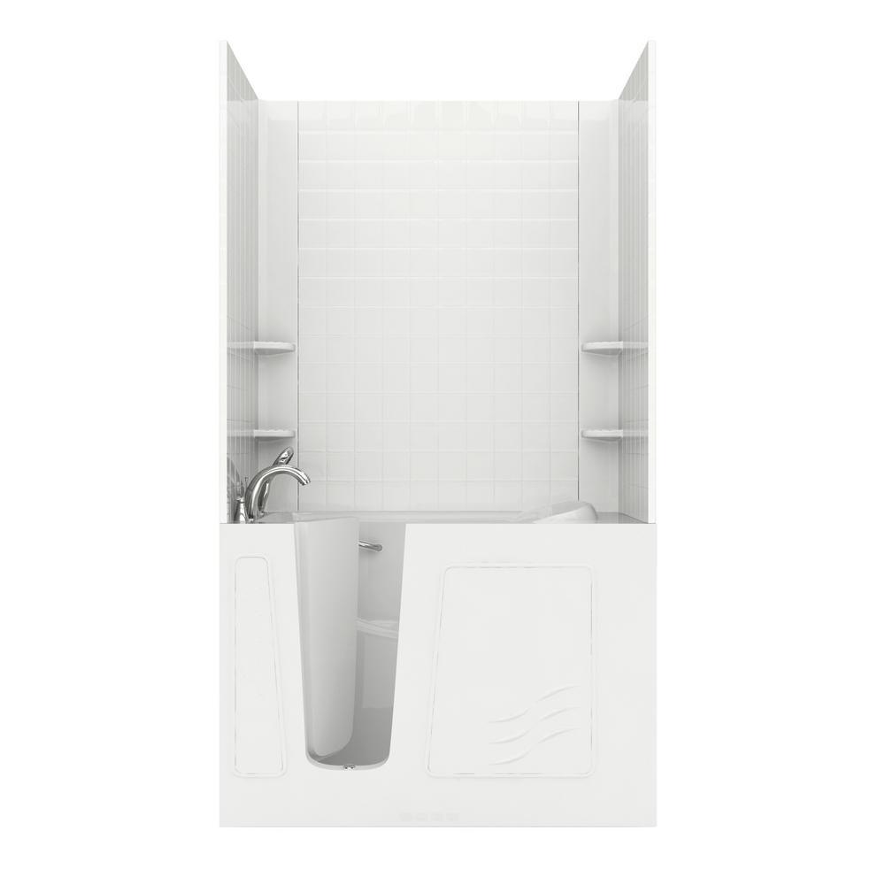 Rampart Nova Heated 5 ft. Walk-in Whirlpool and Air Bathtub with 6 in. Tile Easy Up Adhesive Wall Surround in White - Super Arbor