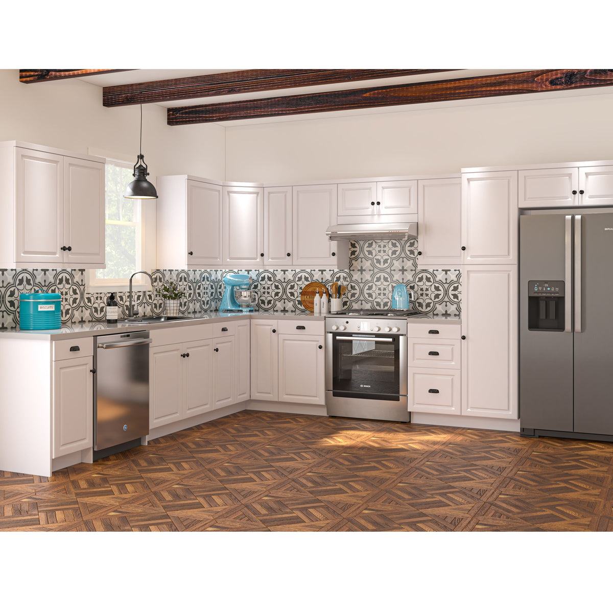Project Source Cheyenne White 36-in W x 34.5-in H x 24.56-in D White 1-Drawer Base Ready To Assemble Cabinet (Raised Panel Square Style)