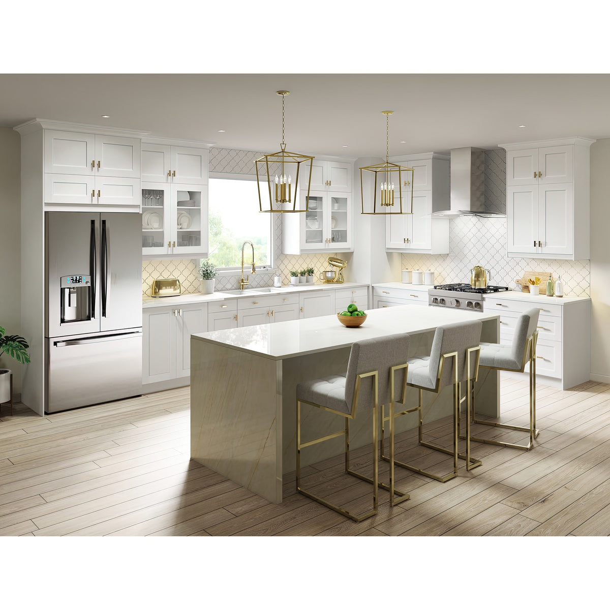 Hugo&Borg Jolie 33-in W x 34.5-in H x 24-in D Warm White 4-Drawer Base Fully Assembled Cabinet (Recessed Panel Style)