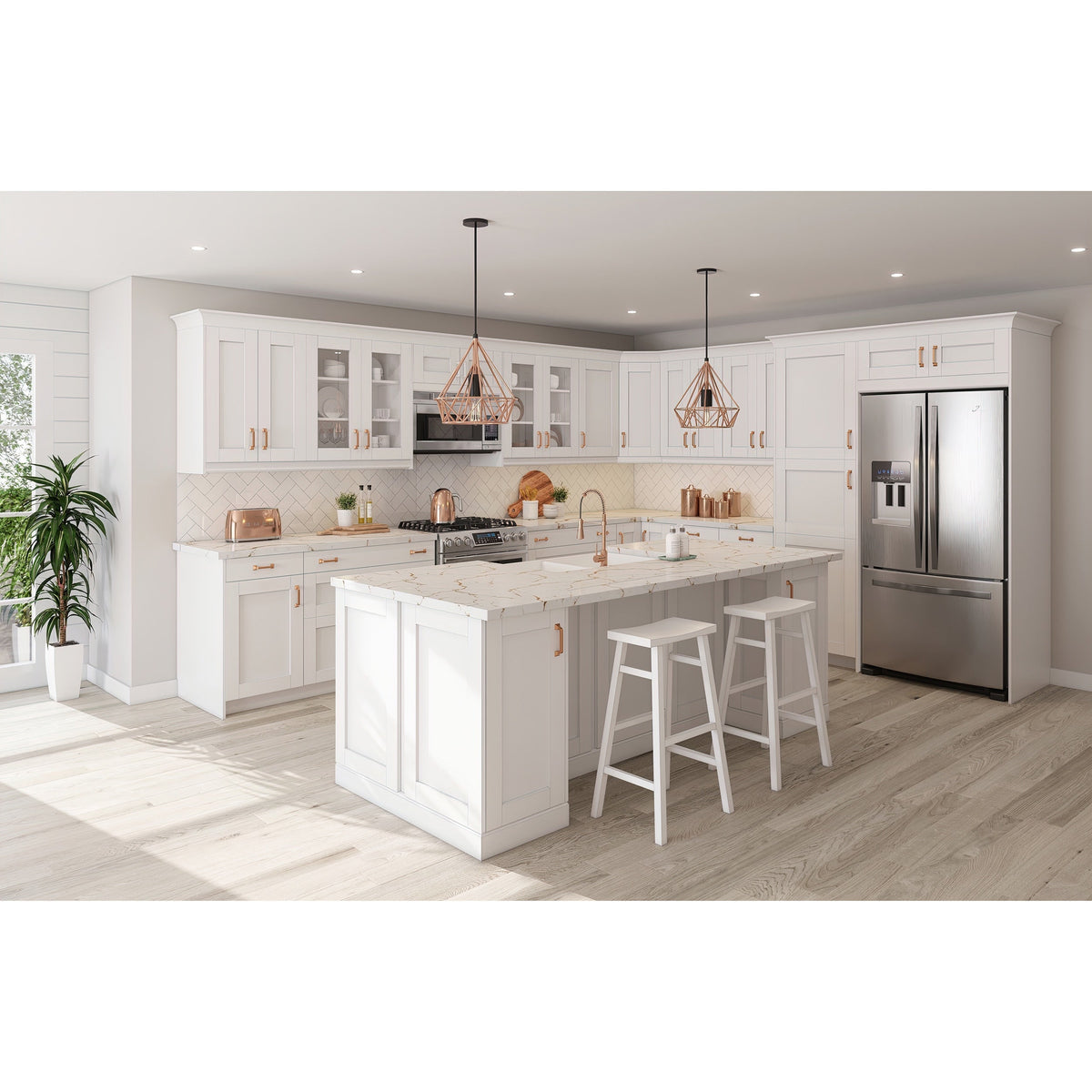 Hugo&Borg Rosemont 30-in W x 35-in H x 14-in D Glacier White Blind Wall Fully Assembled Cabinet (Recessed Panel Shaker Door Style)