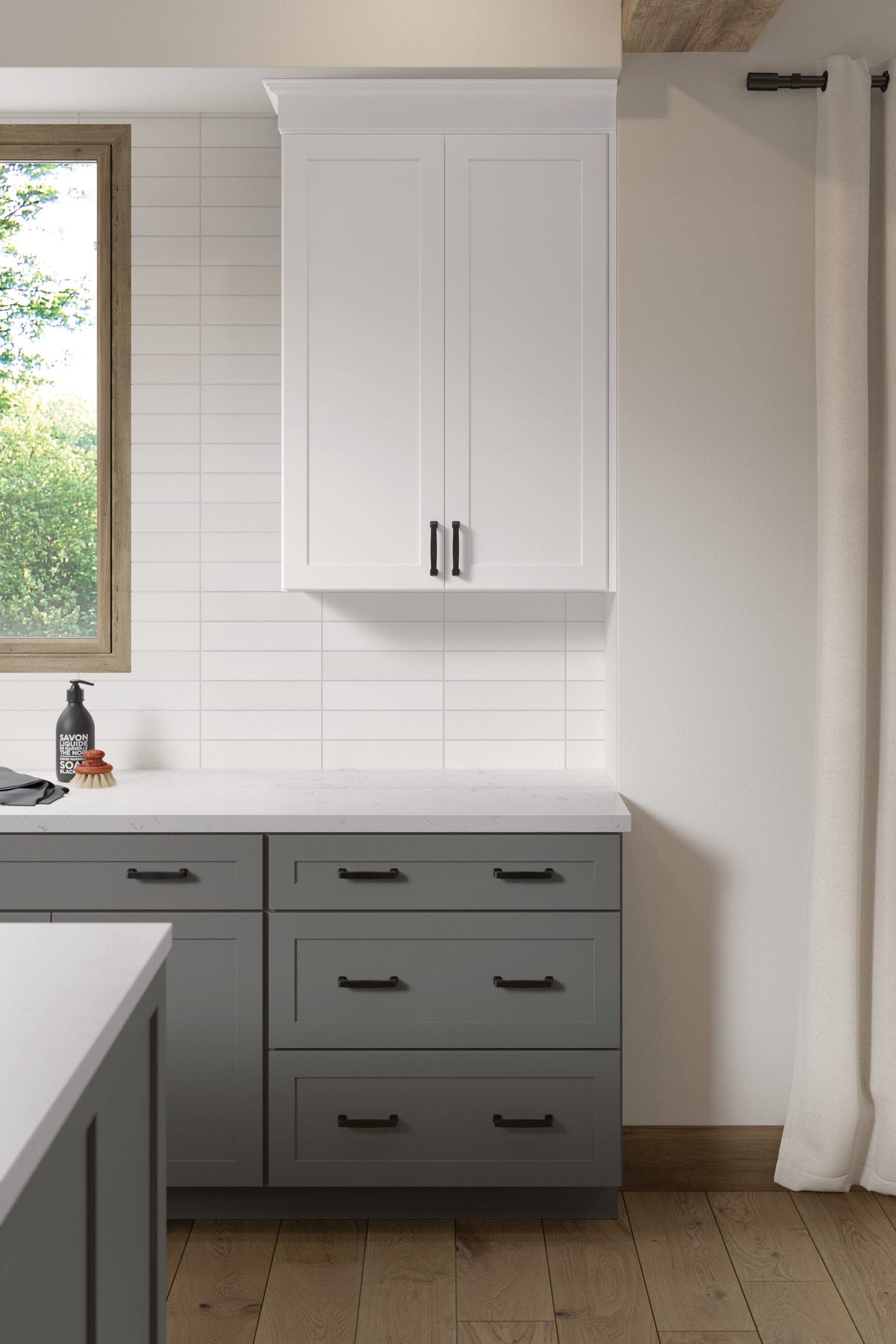 Diamond Express Jamestown 42-in W x 34.5-in H x 24-in D Moonstone Gray 1-Drawer Base Fully Assembled Plywood Cabinet (Recessed Panel Square Style)