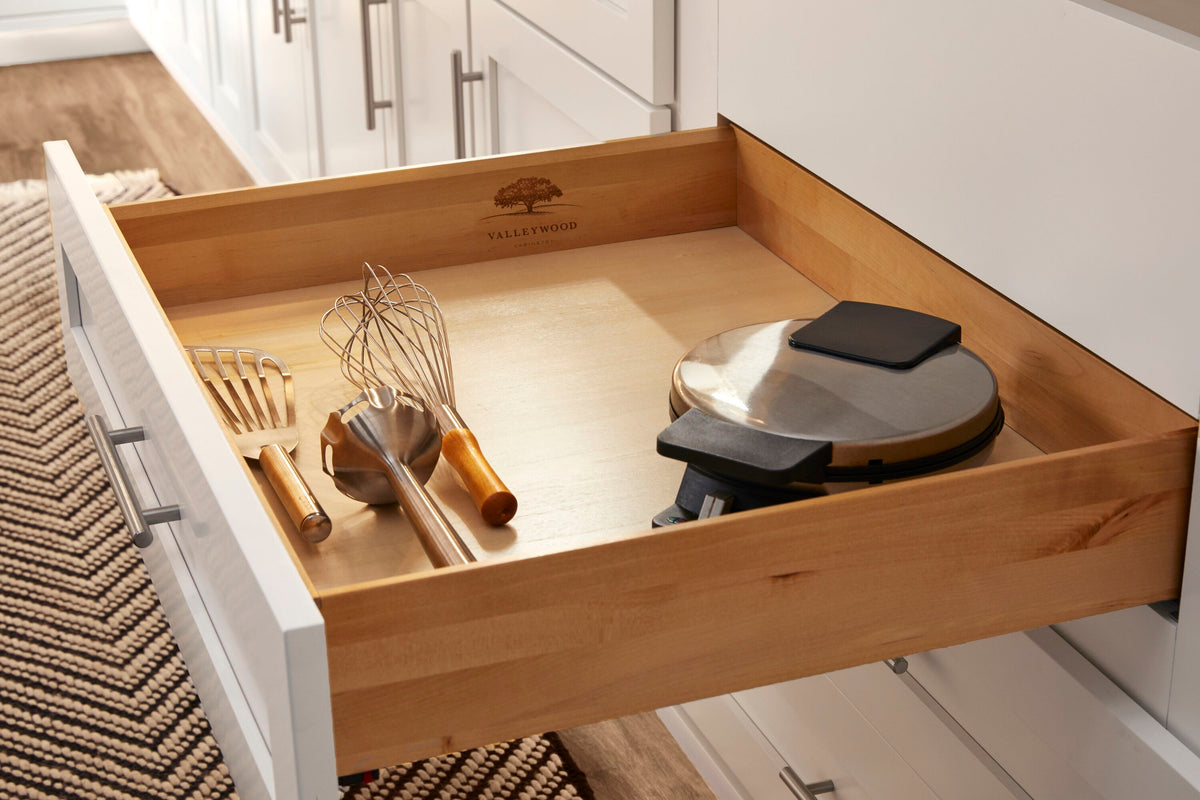 Valleywood Cabinetry 36-in W x 34.5-in H x 24-in D Marine Blue Birch 3-Drawer Base Ready To Assemble Plywood Cabinet (Flat Panel Style)