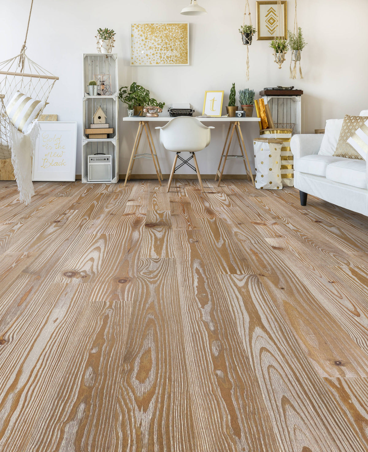 Beasley Pine Iced Coffee hardwood flooring — installed room view