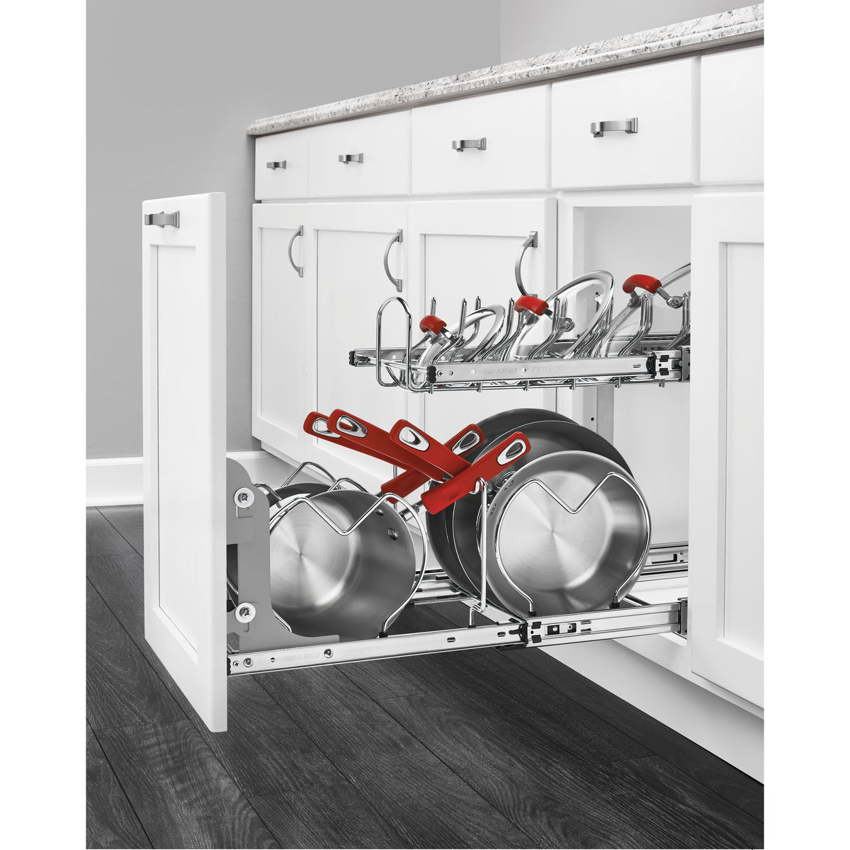 Rev-A-Shelf Two-Tier Pull-Out Cookware Organizer, 20.75-in W x 18-in H, Chrome, Soft-Close