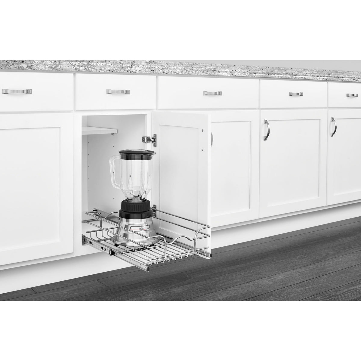 Rev-A-Shelf Single-Tier Pull-Out Basket, 11.5-in W x 6-in H x 22-in D, Chrome, Soft-Close, 100-lb