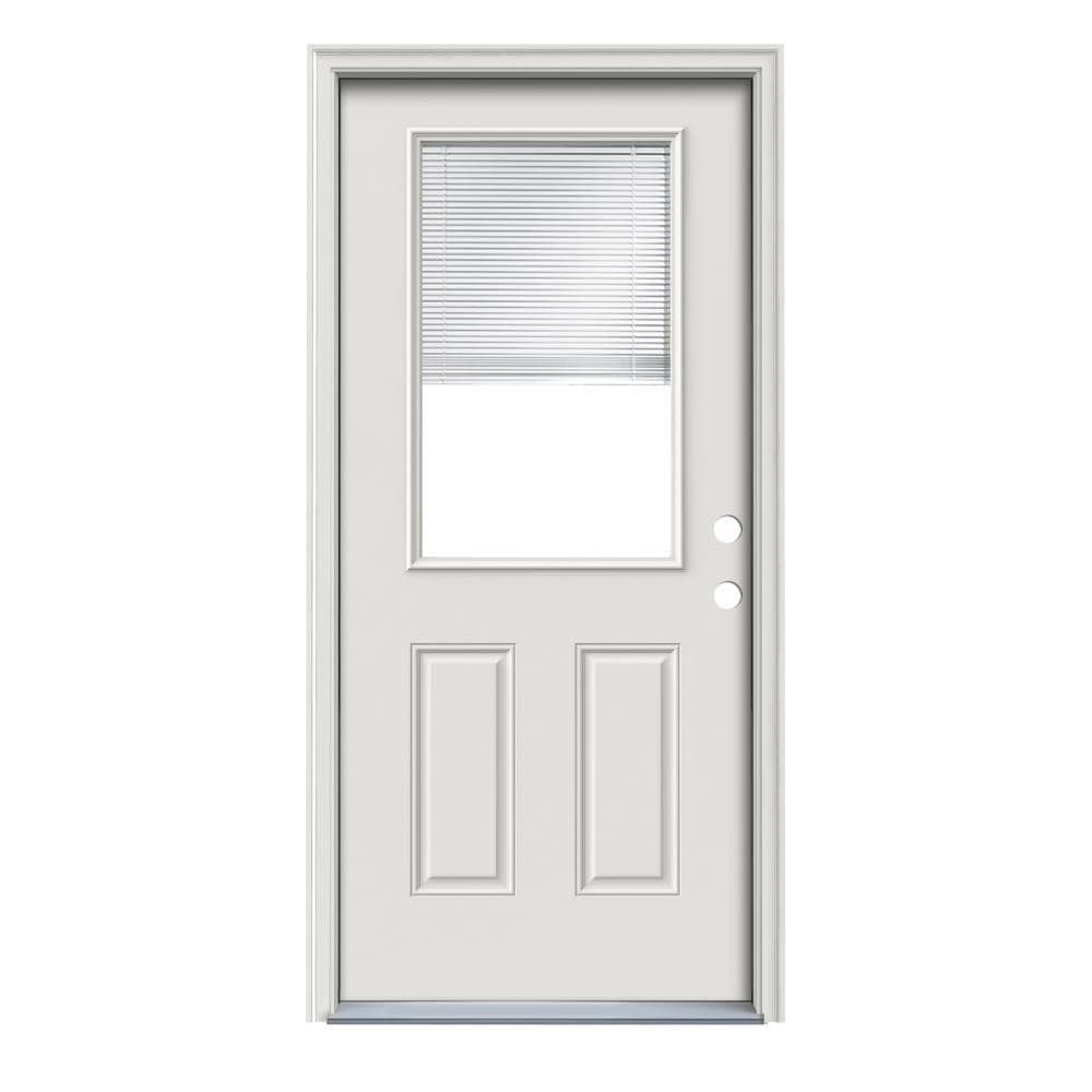 Therma-Tru Benchmark Doors 32-in x 80-in Steel Half Lite Left-Hand Inswing Ready-to-Paint Prehung Front Door with Brickmould and Internal Blinds