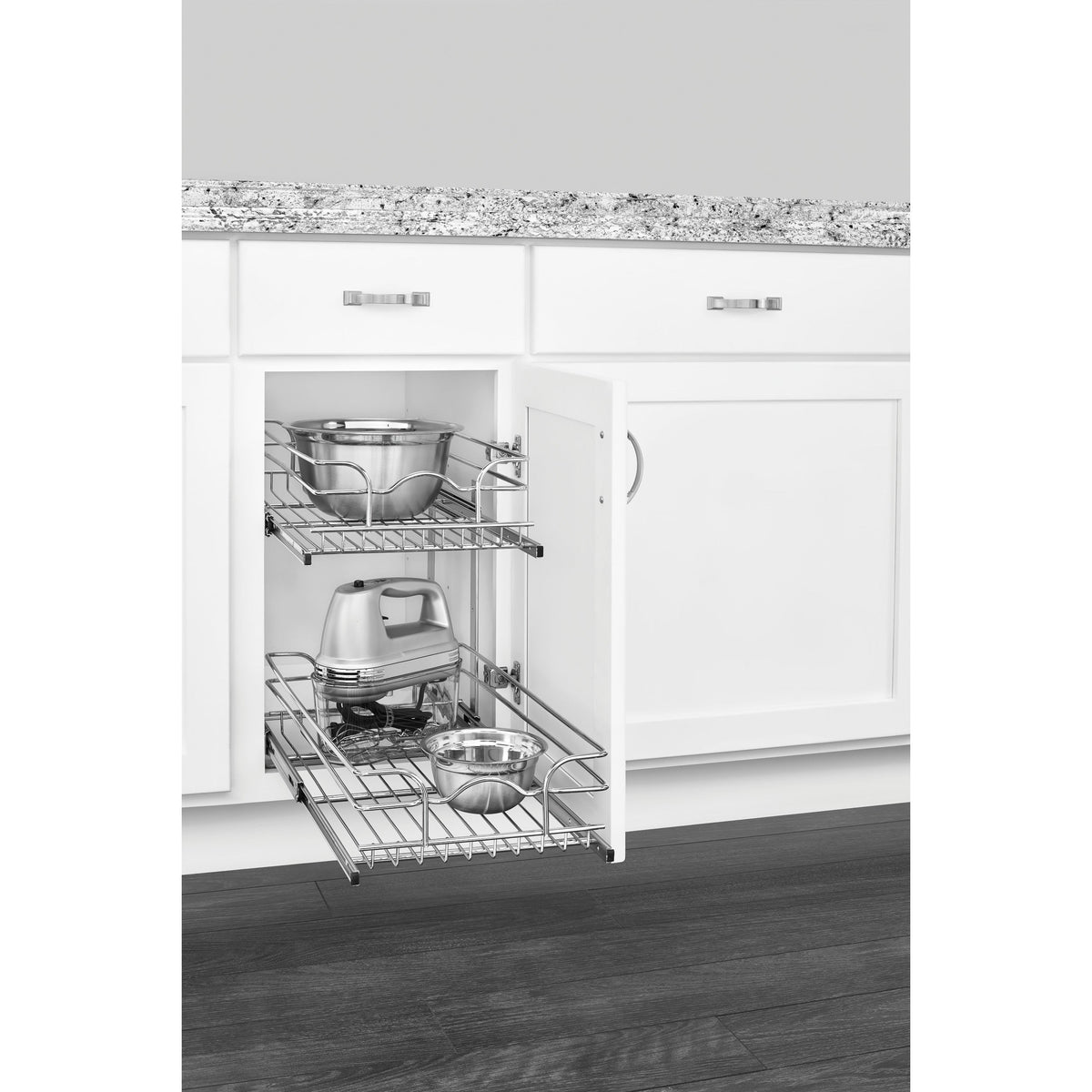 Rev-A-Shelf 11.75-in W x 19-in H 2-Tier Pull-Out Chrome Metal Soft-Close Basket Organizer, 22-in D