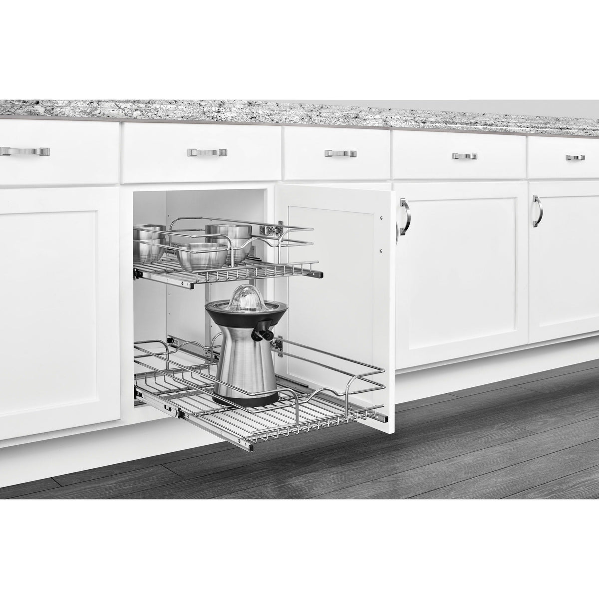 Rev-A-Shelf Two-Tier Pull-Out Baskets, 14.75-in W x 19-in H x 22-in D, Chrome, Soft-Close, 100-lb Slides