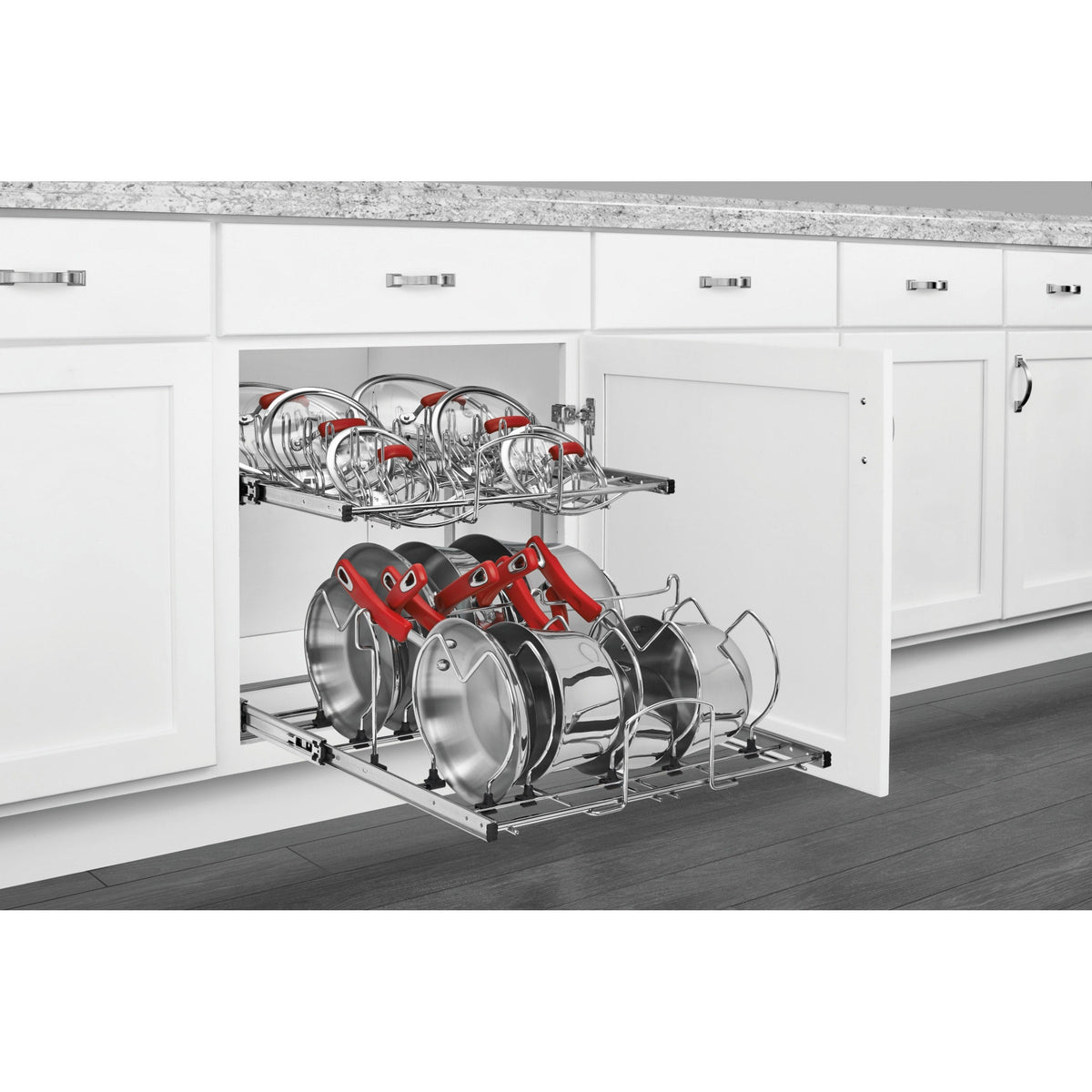 Rev-A-Shelf Two-Tier Pull-Out Cookware Organizer, 20.75-in W x 18-in H, Chrome, Soft-Close