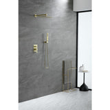 1-Spray Patterns with 2.66 GPM 10 in. Wall Mount Dual Shower Heads with Rough-In Valve Body and Trim in Brushed Gold - Super Arbor