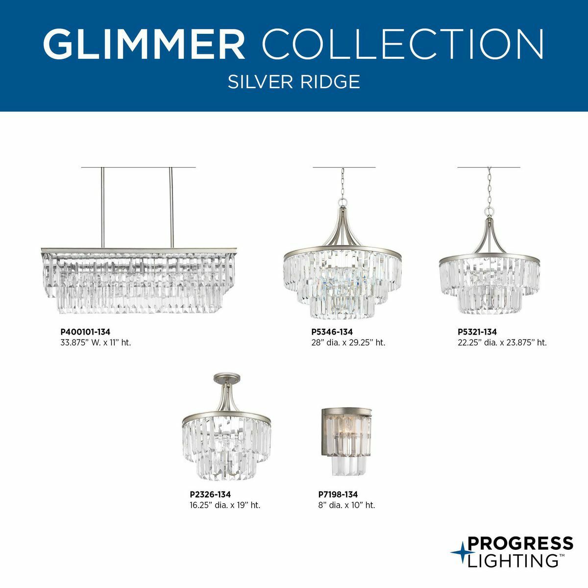 Progress Lighting Glimmer 4-Light Linear Kitchen Island Light in Silver Ridge, 33.875-in W x 11-in H