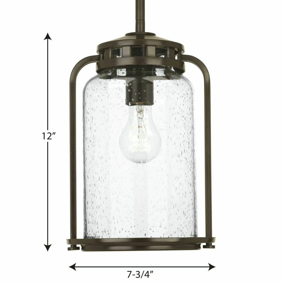 Progress Lighting Botta 7.75-in Small Lantern Pendant Light, Antique Bronze with Clear Seeded Glass
