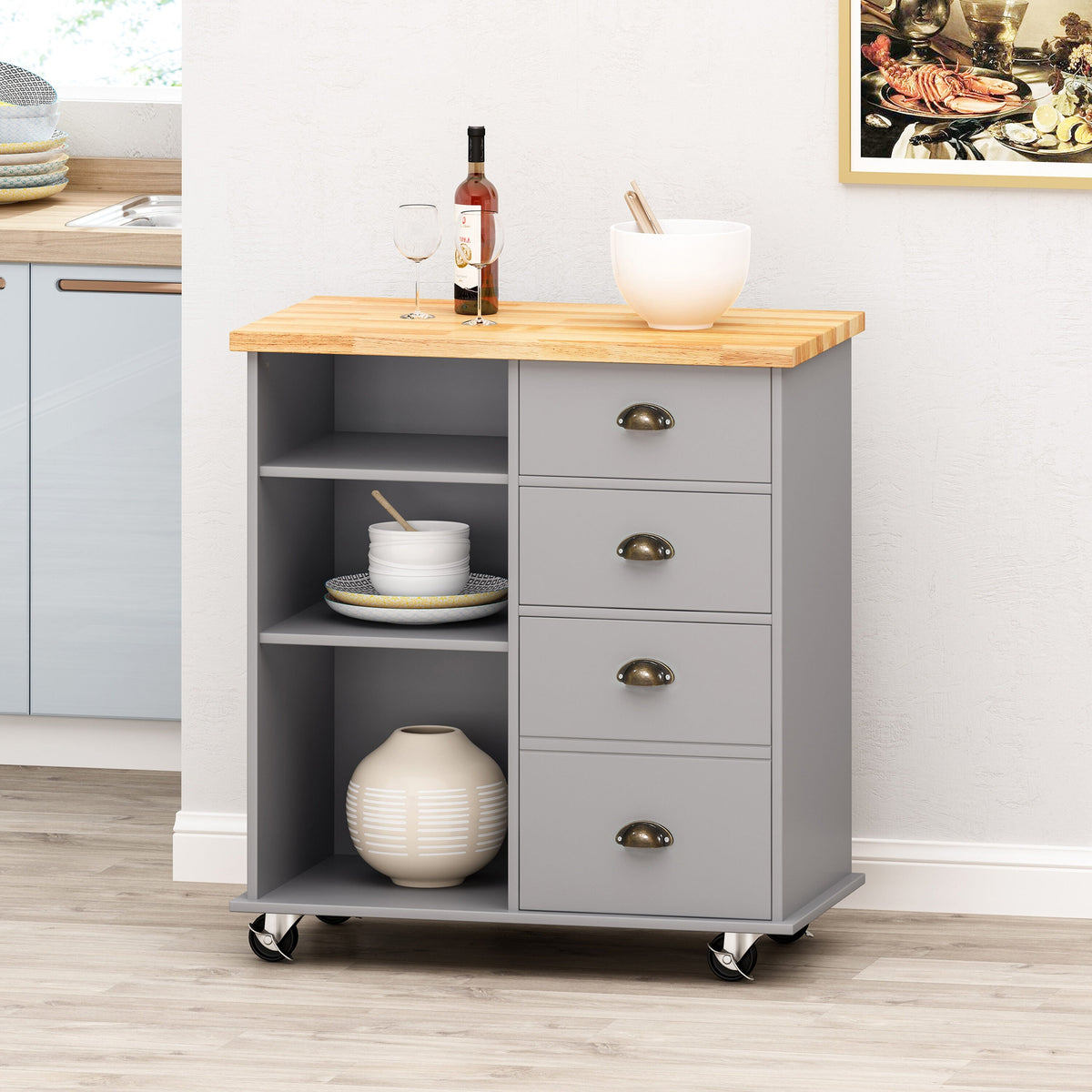 Best Selling Home Decor Gray Mdf Base with Wood Top Rolling Kitchen Cart (17.75-in x 31.5-in x 34.5-in)
