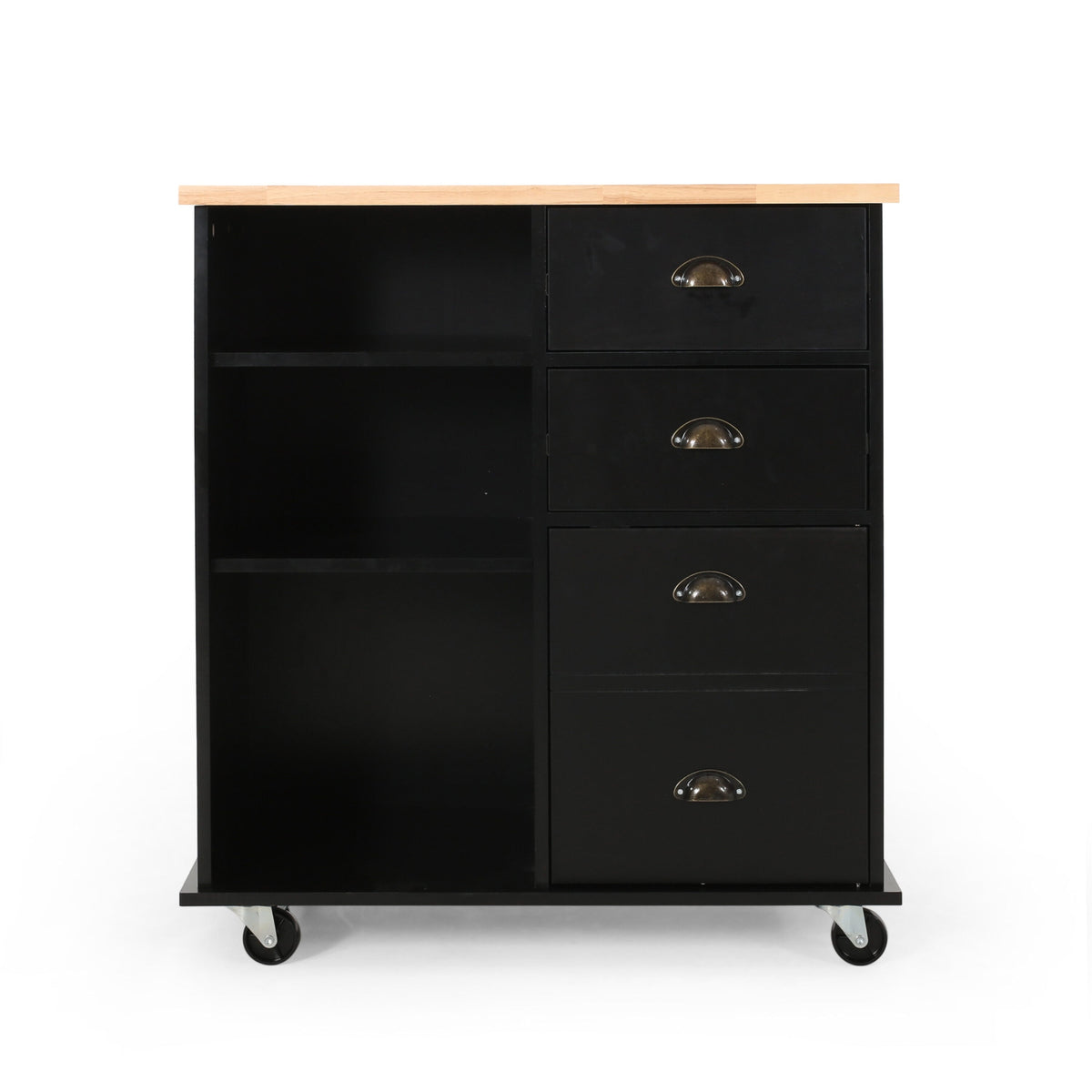 Best Selling Home Decor Black Mdf Base with Wood Top Rolling Kitchen Cart (17.75-in x 31.5-in x 34.5-in)