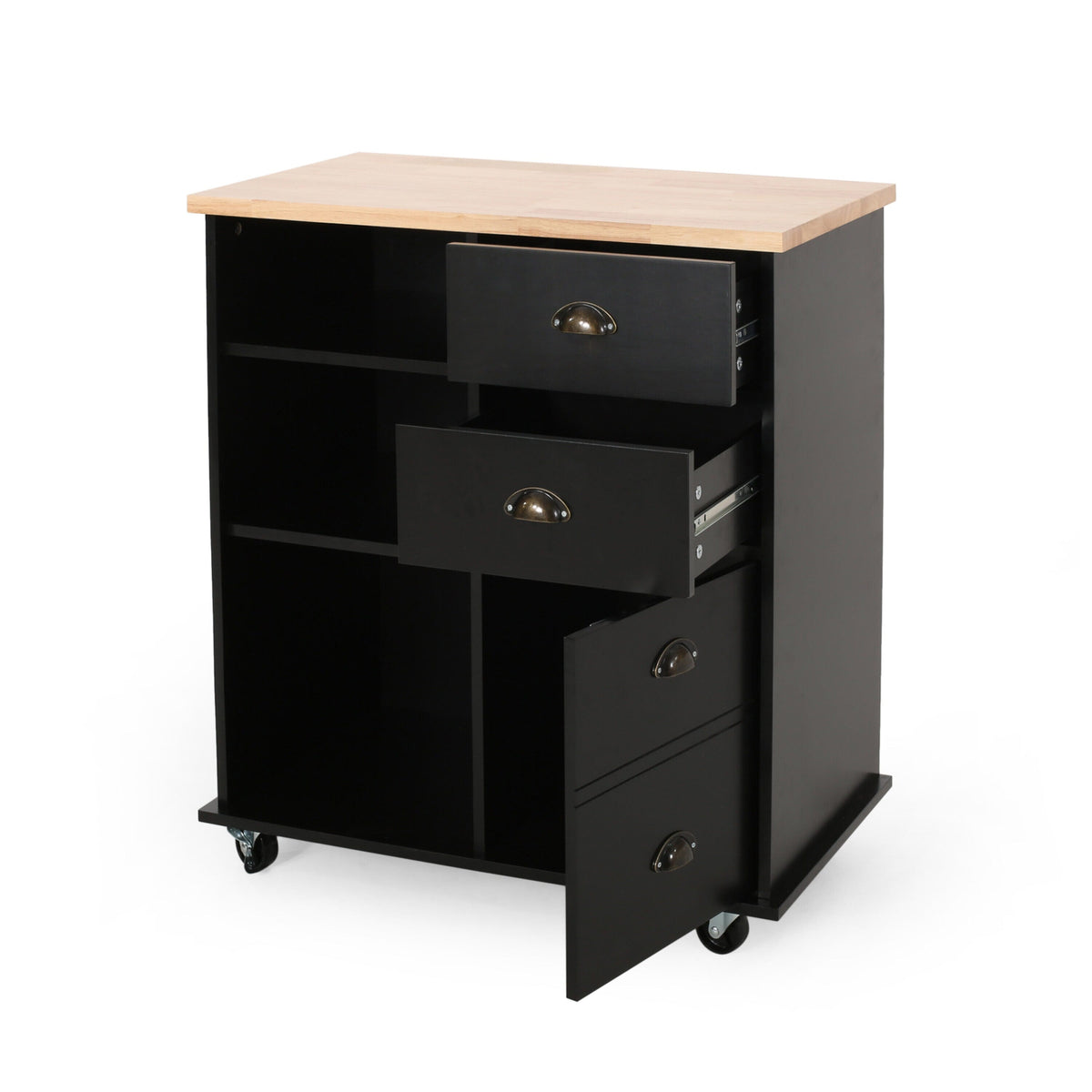 Best Selling Home Decor Black Mdf Base with Wood Top Rolling Kitchen Cart (17.75-in x 31.5-in x 34.5-in)