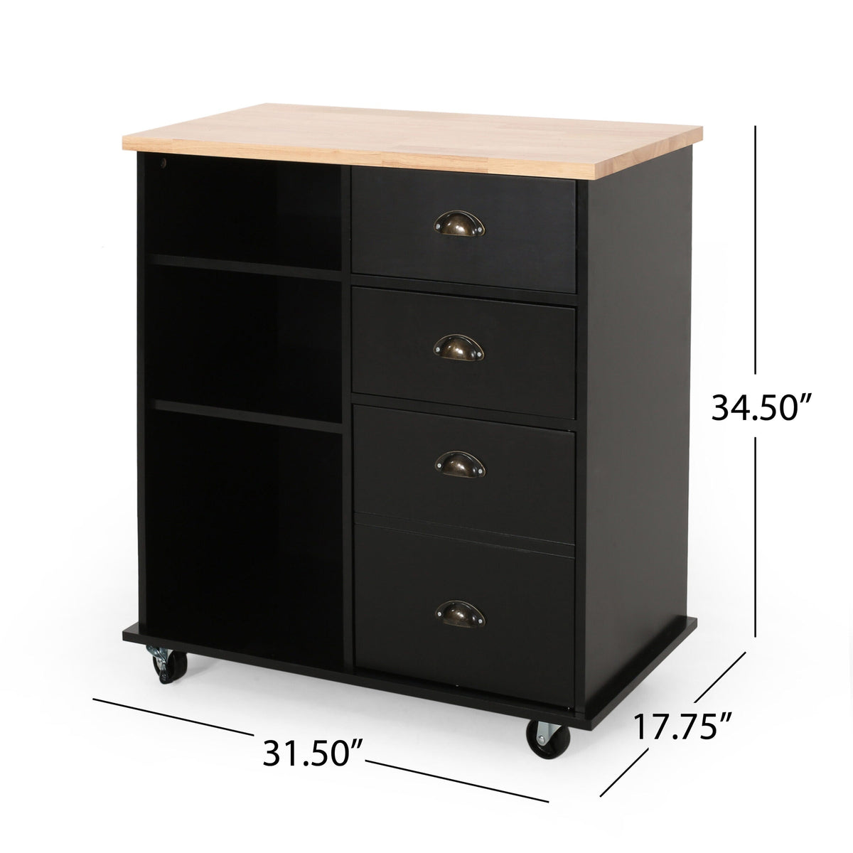 Best Selling Home Decor Black Mdf Base with Wood Top Rolling Kitchen Cart (17.75-in x 31.5-in x 34.5-in)