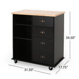 Best Selling Home Decor Black Mdf Base with Wood Top Rolling Kitchen Cart (17.75-in x 31.5-in x 34.5-in)
