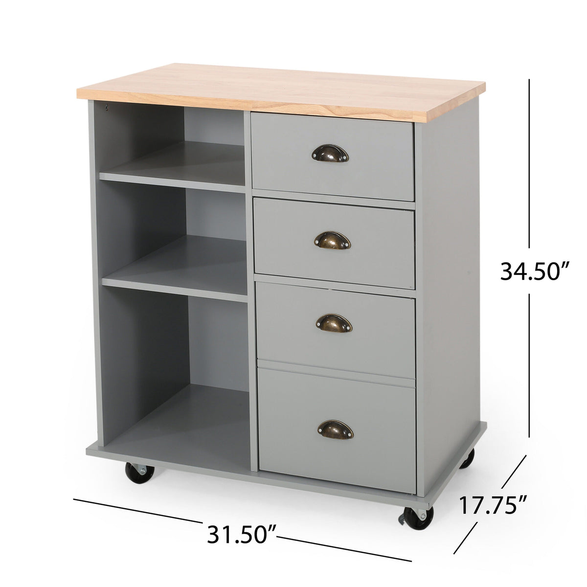 Best Selling Home Decor Gray Mdf Base with Wood Top Rolling Kitchen Cart (17.75-in x 31.5-in x 34.5-in)