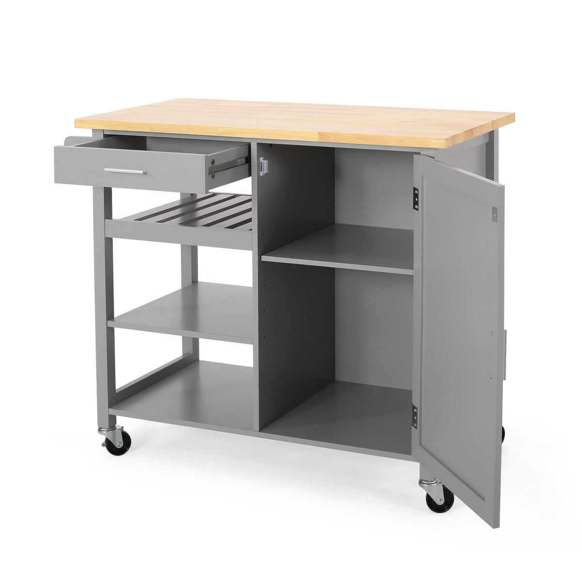 Best Selling Home Decor Gray Mdf Base with Wood Top Rolling Kitchen Cart (18.9-in x 41.75-in x 35.25-in)