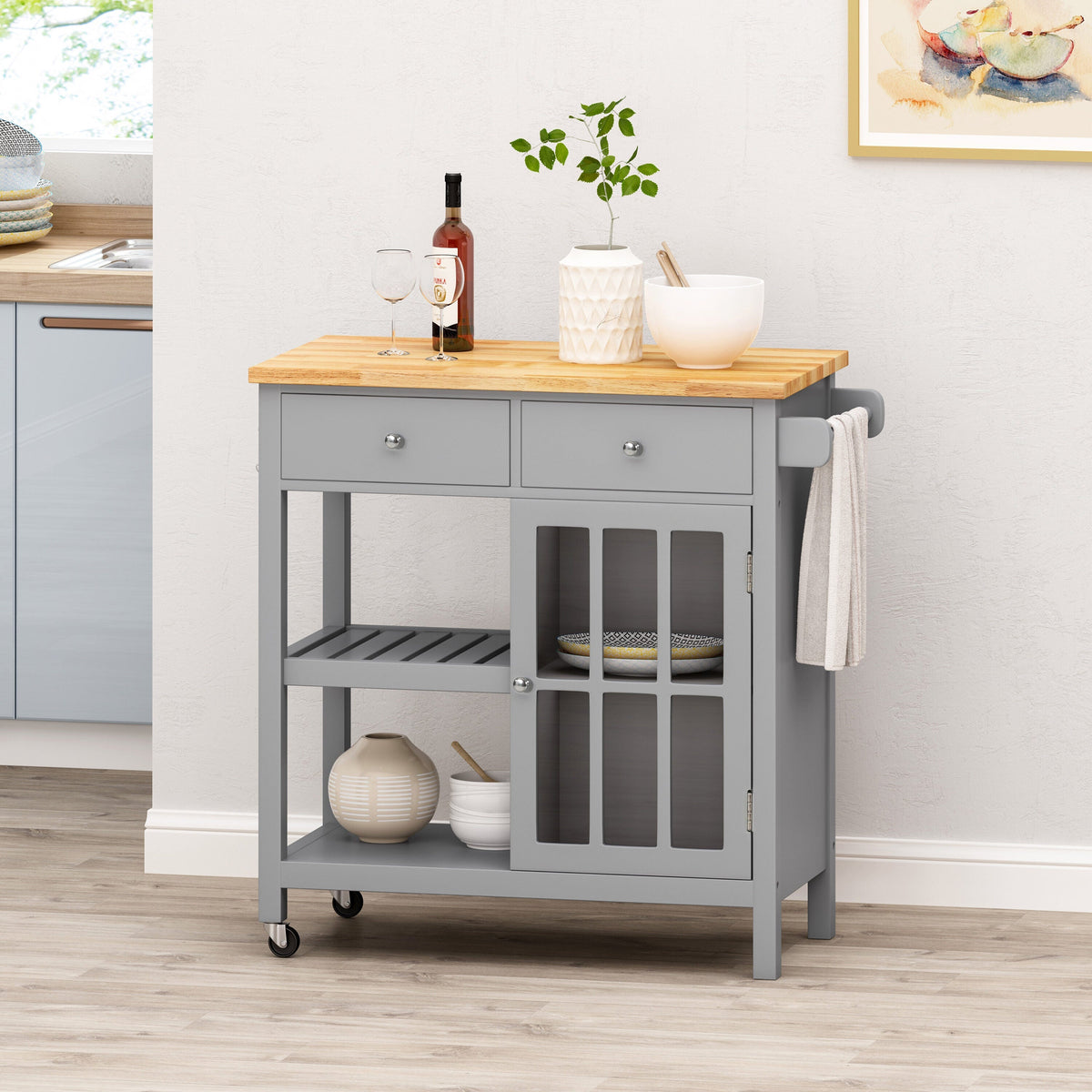 Best Selling Home Decor Gray Mdf Base with Wood Top Rolling Kitchen Cart (17.15-in x 34.15-in x 34.75-in)