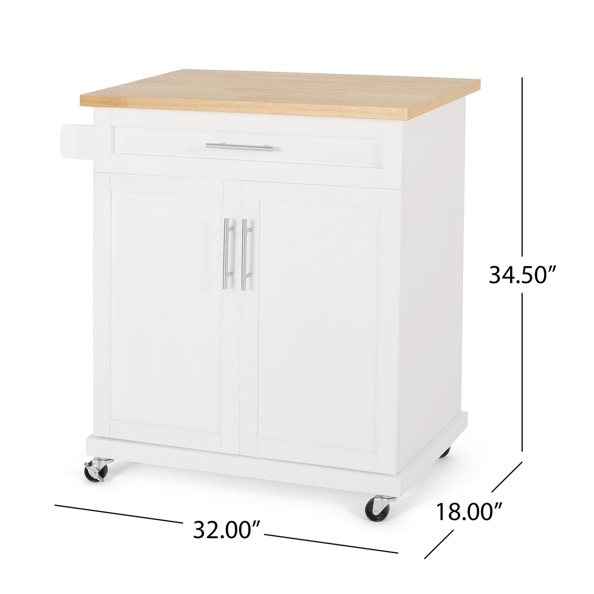 Best Selling Home Decor White Mdf Base with Mdf Top Rolling Kitchen Cart (18-in x 32-in x 34.5-in)