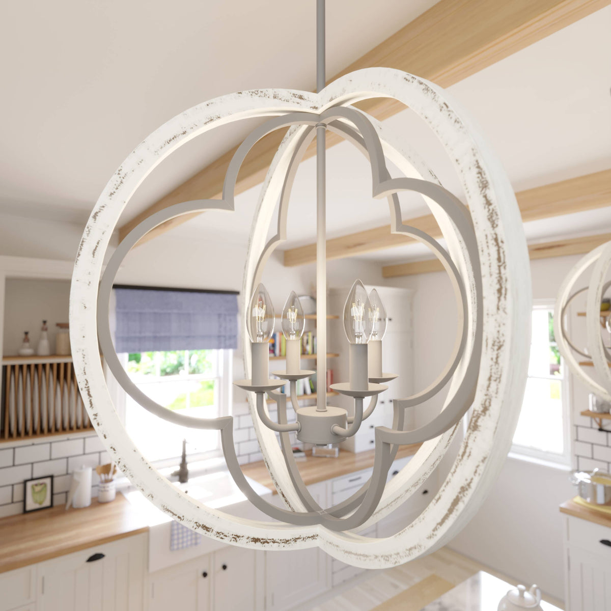 Hunter Gablecrest 4-Light Concrete with Rustic White Rustic Geometric LED Large Hanging Pendant Light