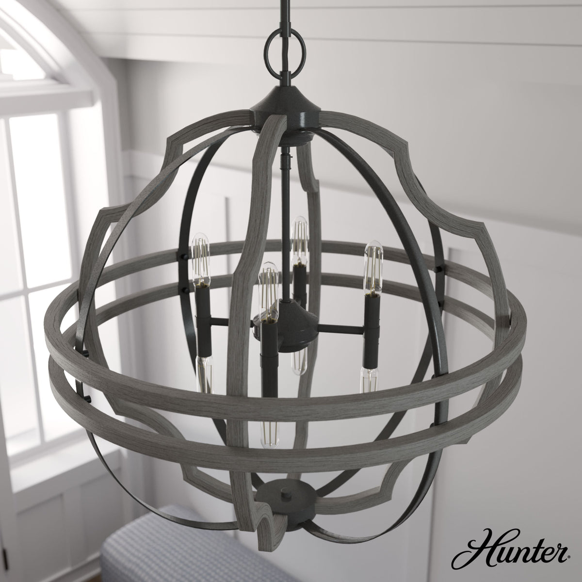 Hunter Stone Creek 8-Light Noble Bronze Transitional Globe LED Large Hanging Pendant Light