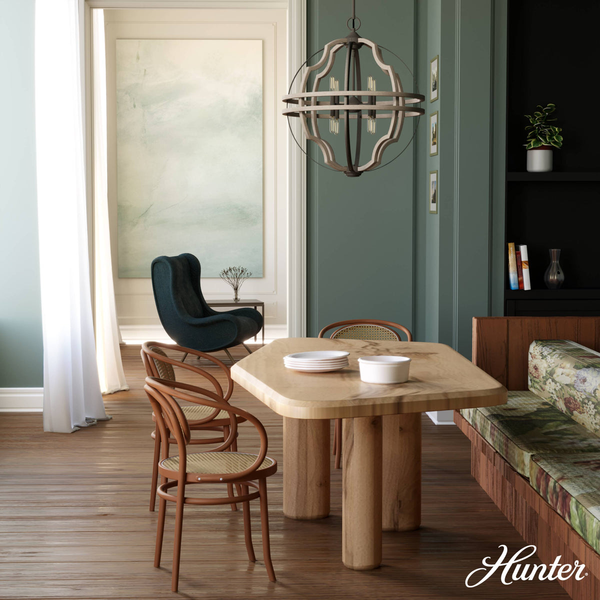 Hunter Stone Creek 8-Light Noble Bronze Transitional Globe LED Large Hanging Pendant Light