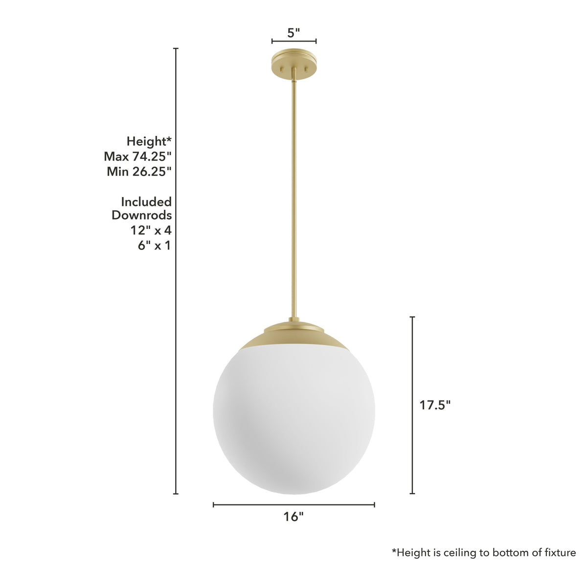 Hunter Hepburn 3-Light Painted Modern Brass Mid-century White Glass Globe LED Medium Hanging Pendant Light