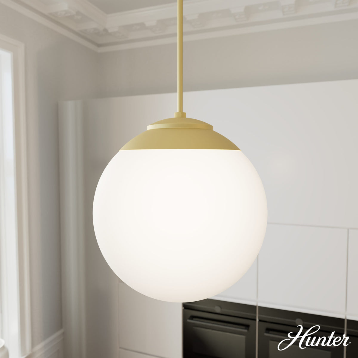 Hunter Hepburn 3-Light Painted Modern Brass Mid-century White Glass Globe LED Medium Hanging Pendant Light