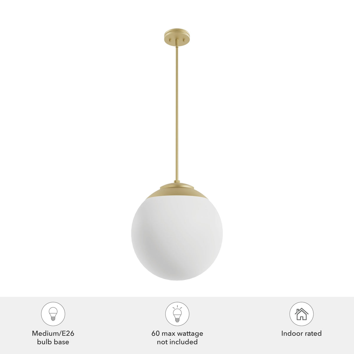Hunter Hepburn 3-Light Painted Modern Brass Mid-century White Glass Globe LED Medium Hanging Pendant Light