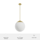 Hunter Hepburn 3-Light Painted Modern Brass Mid-century White Glass Globe LED Medium Hanging Pendant Light