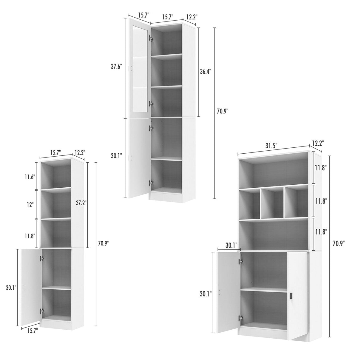 FUFU&GAGA 62.3-in W x 70.9-in H Mdf White Freestanding Utility Storage Cabinet