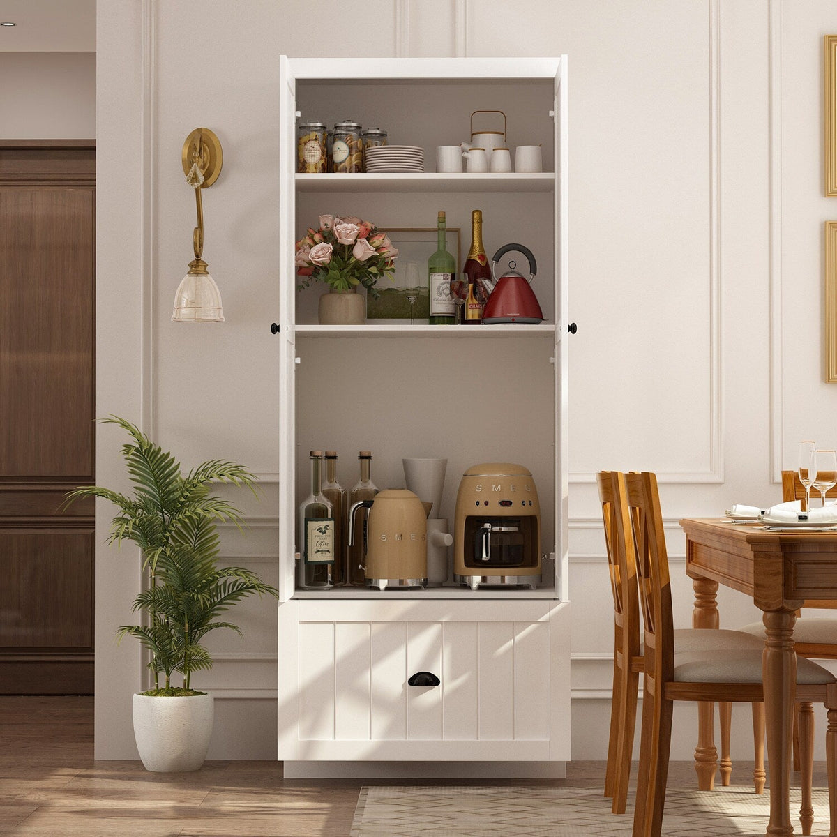 FUFU&GAGA 27.6-in W x 70.9-in H Wood Composite White Freestanding Utility Storage Cabinet