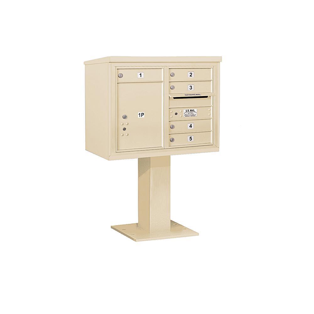 3400 Horizontal Series 5-Compartment 1-Parcel Locker Pedestal Mount Mailbox - Super Arbor