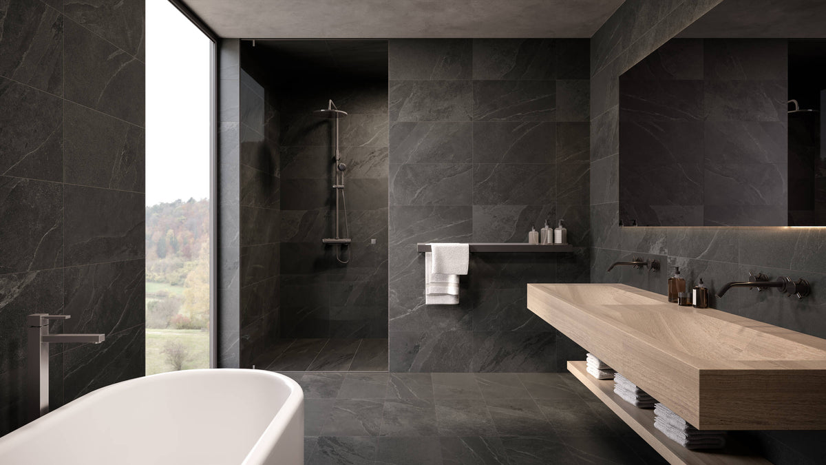Satori Gios Graphite 12-in x 24-in Matte Porcelain Stone Look Floor and Wall Tile (1.93-sq. ft/ Piece)