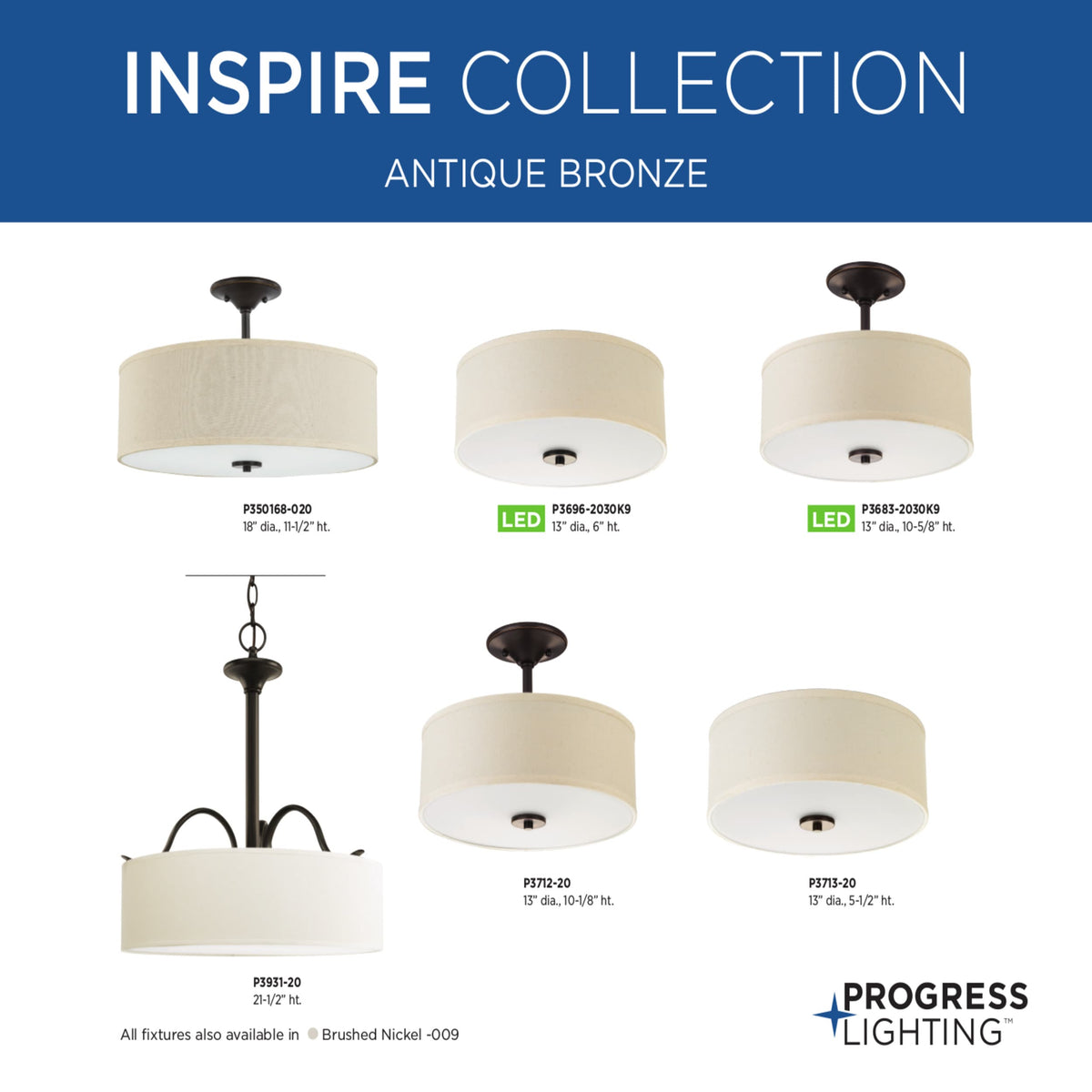 Progress Lighting Inspire 3-Light Antique Bronze Transitional Chandelier