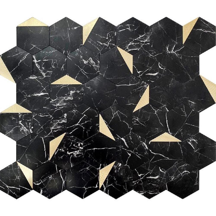 Apollo Tile Brisk Black and Gold 12-in x 12-in Honed PVC Patterned Peel and Stick Wall Tile (8.3-sq. ft/ Carton)